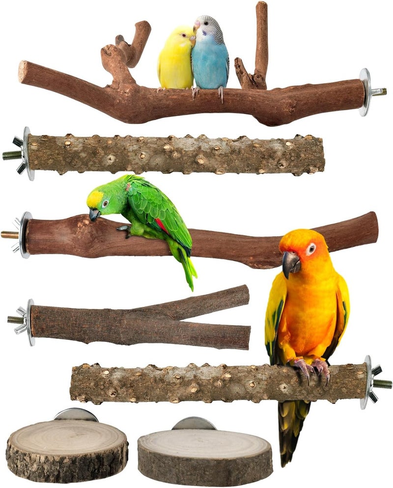 Bissap Bird Perch Stand 7PCS, Natural Grape Wood Pole Standing Parrot Cage Branch Paw Grinding Fork Parakeet Platform Hammock for Conures Budgies Finches Cockatiels Small Birds Exercise Training - Image 1